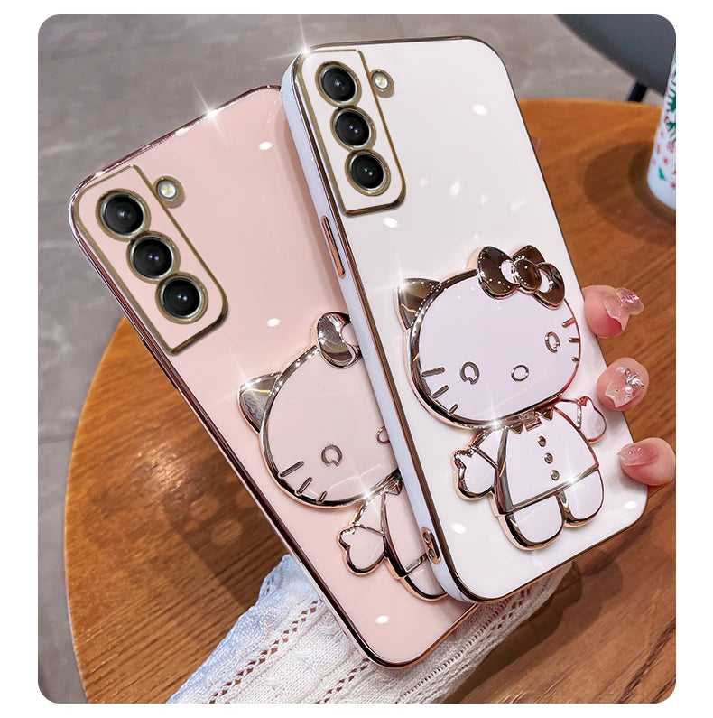 Samsung Galaxy Hello Kitty Phone Case | Luxury Plating Mirror Rack Cover