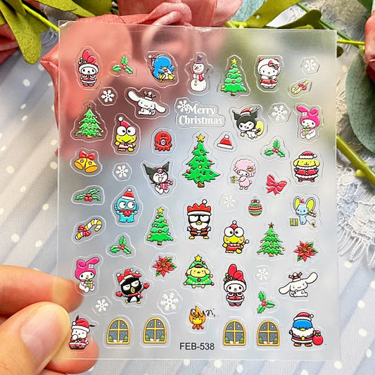 Sanrio 3D Christmas Nail Stickers – Festive Holiday Nail Art