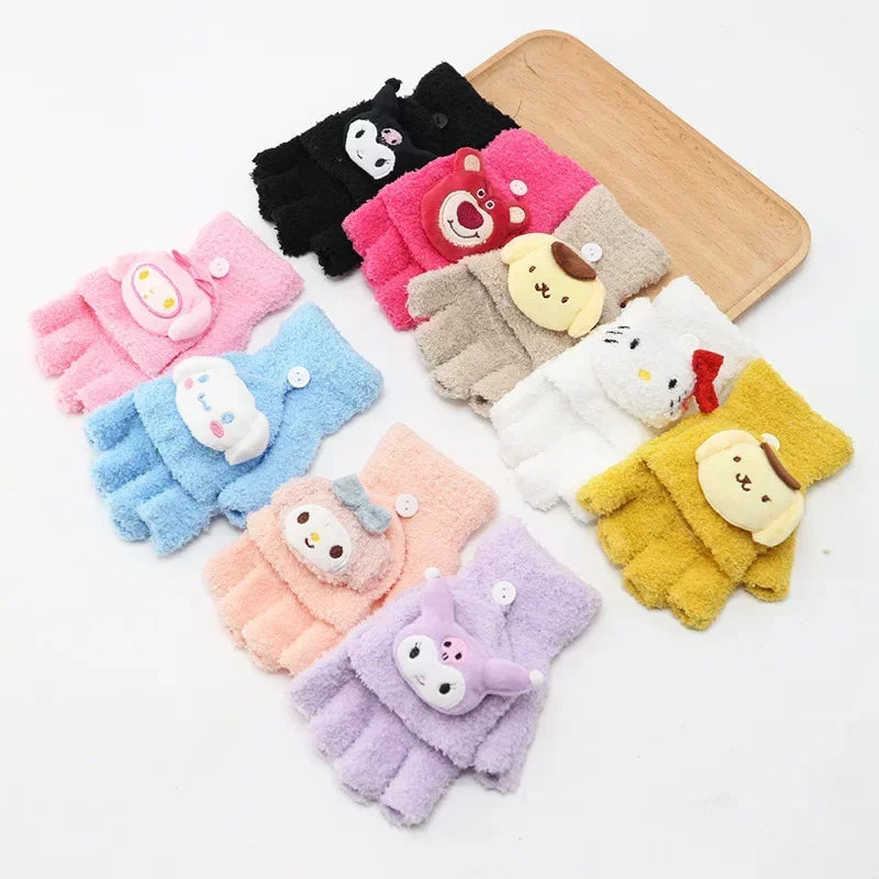 Sanrio Character Half Finger Coldproof Gloves for Kids – Warm & Playful Winter Accessory