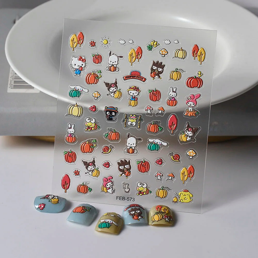 Sanrio Character with pumkin 5D Nail Stickes DIY Nail art