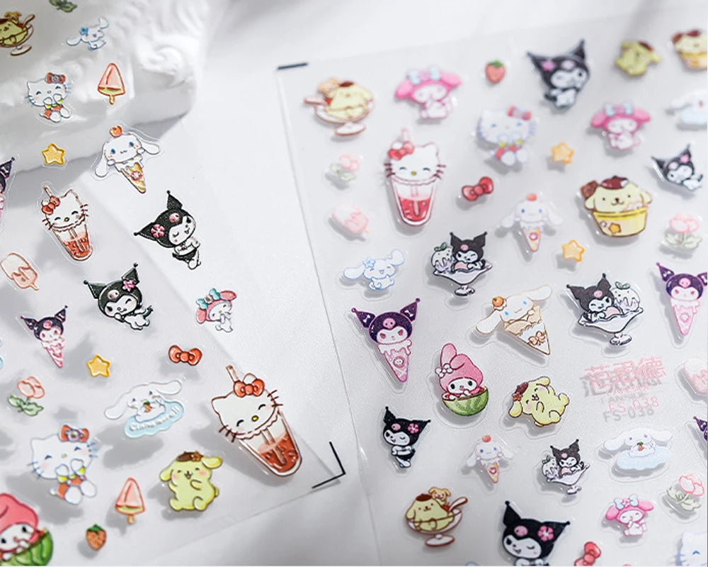 Sanrio Characters 5D Embossed Stickers for DIY Nail Art Decoration