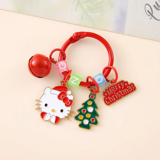 Sanrio Christmas Charm Keychains – Hello Kitty, My Melody, Kuromi & Cinnamoroll with Festive Tree & Bell
