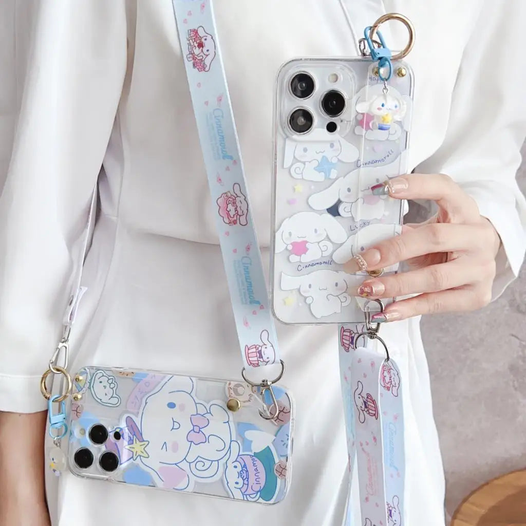 Sanrio Cinnamon Phone Case with Wrist Strap and Lanyard – Cute & Convenient