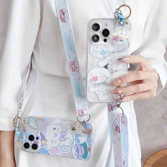 Sanrio Cinnamon Phone Case with Wrist Strap and Lanyard – Cute & Convenient