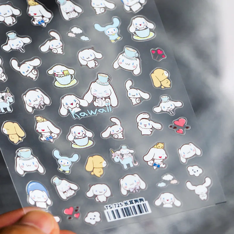 Sanrio Cinnamoroll Embossed 5D Nail Stickers for Creative DIY Nail Art