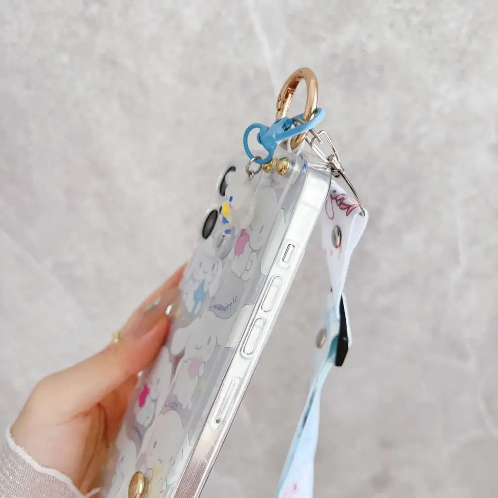 Sanrio Cinnamoroll Phone Case with Wrist Strap and Lanyard