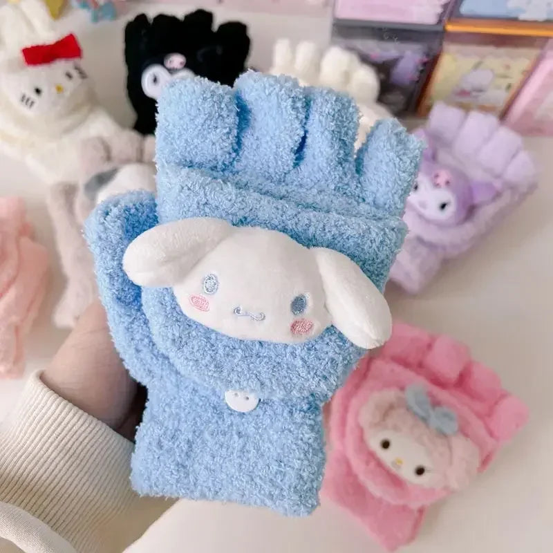 Sanrio Cinnamoroll Winter Gloves for Kids – Cute Half Finger Knitted Coldproof Design