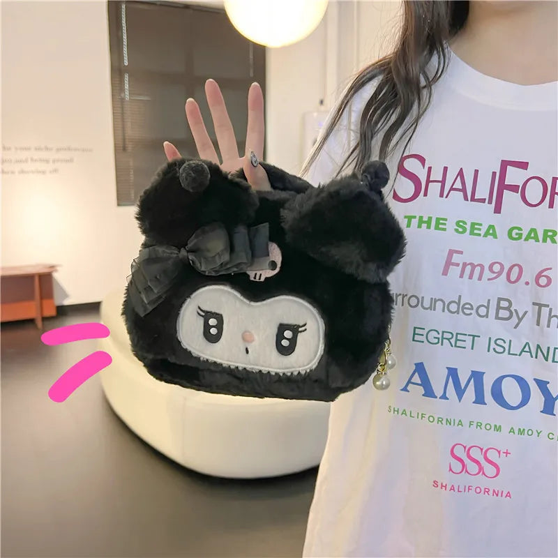 Sanrio Kuromi Fluffy Cosmetic Bag – A Punk Kawaii Touch for Your Makeup