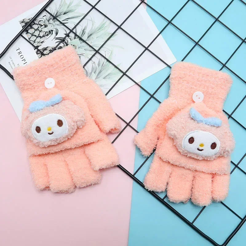 Sanrio My Melody Knitted Coldproof Half Finger Gloves – Perfect for Kids’ Winter Play