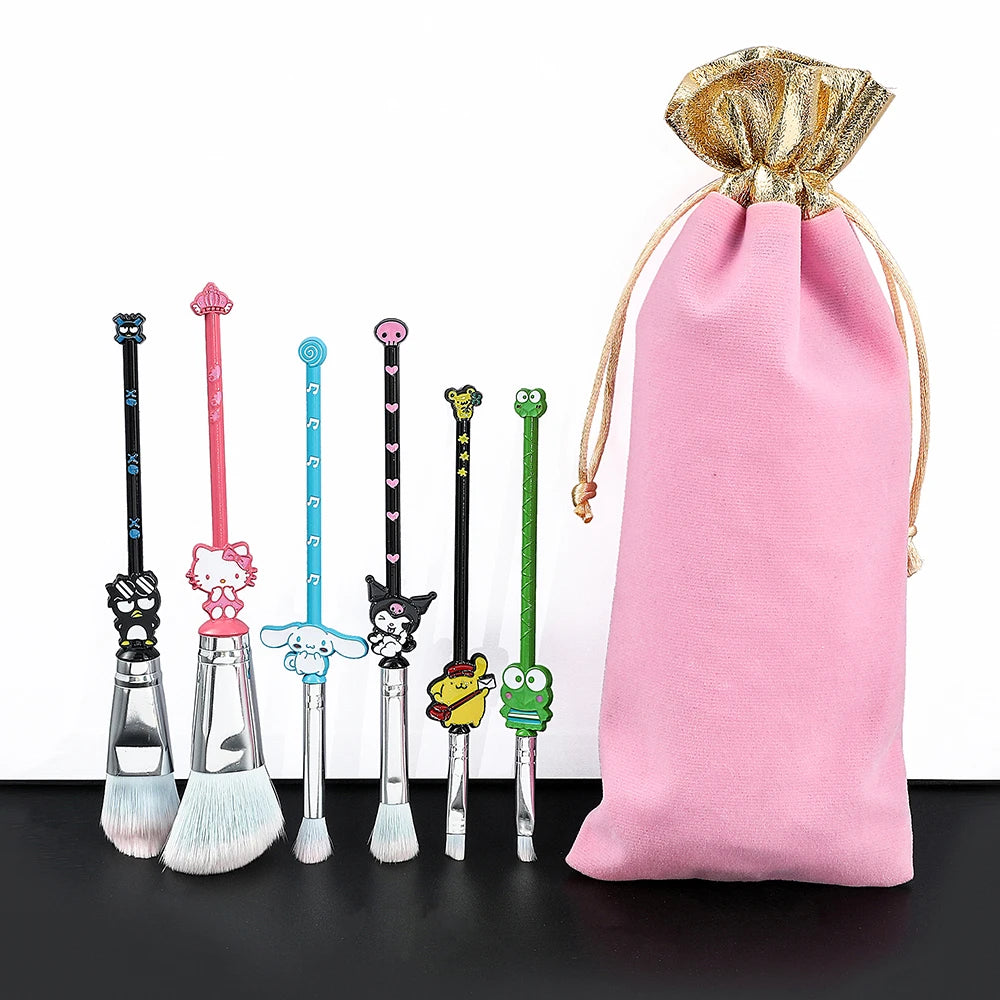 Sanrio 6pcs Makeup Eyebrow Brushes with Pouch (Hello Kitty | Cinnamoroll | Kuromi | Badtz Maru |Pompompurin | Keroppi)