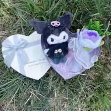 Sanrio Kuromi Plush Toy Heart Shape Gift Box | Kuromi Stuff Toy with Crochet Rose