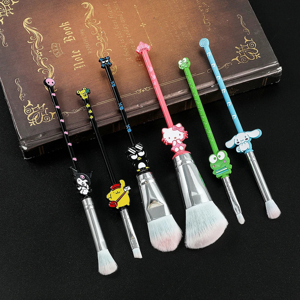 Sanrio 6pcs Makeup Concealer Brushes with Pouch (Hello Kitty | Cinnamoroll | Kuromi | Badtz Maru |Pompompurin | Keroppi)