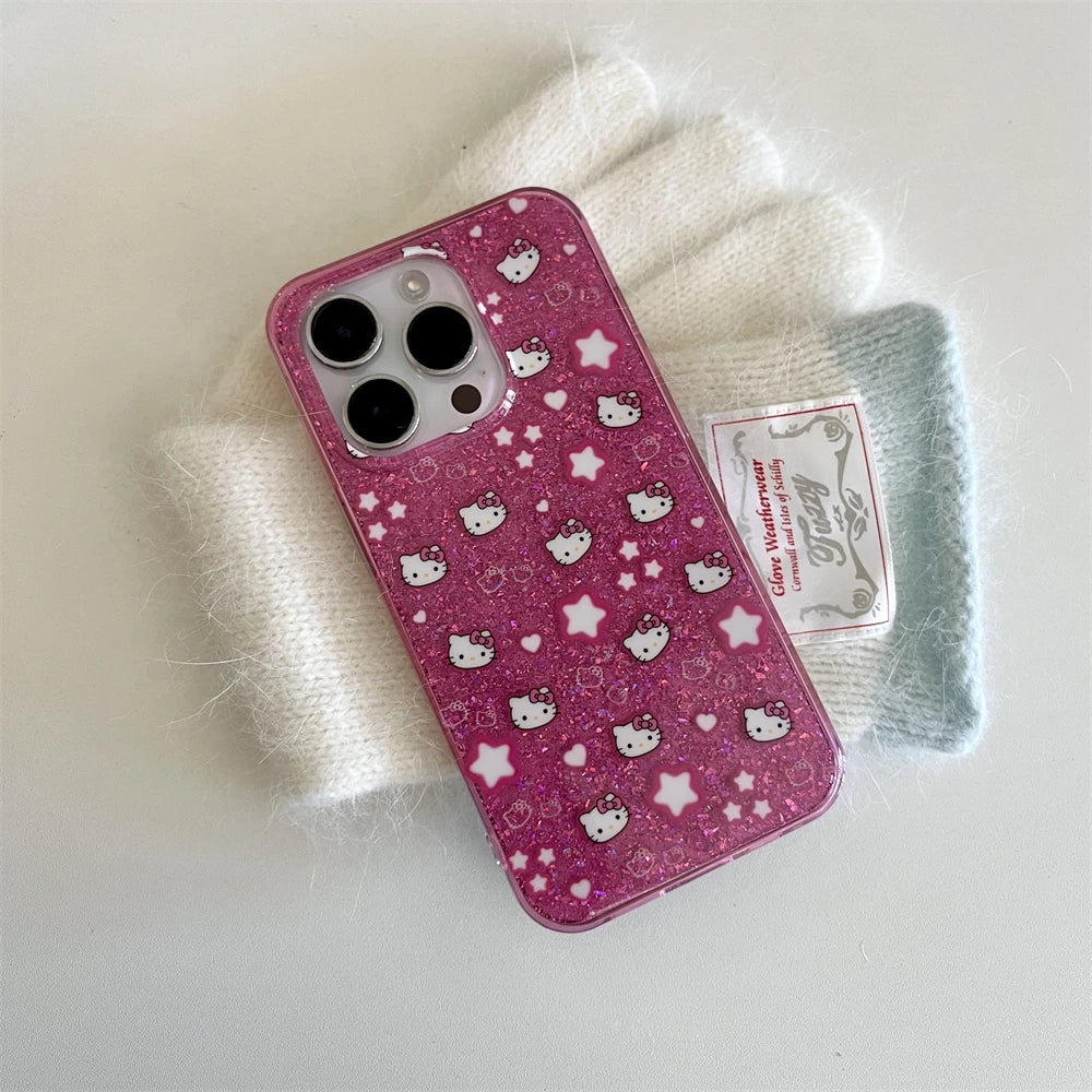 Shine Bright Like a Star: Pink Hello Kitty Glitter Case