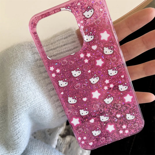Sparkle and Shine with the Glitter Stars Pink Hello Kitty Phone Case
