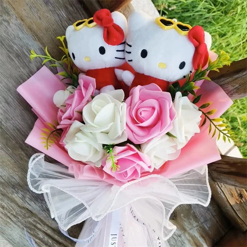Stylish Hello Kitty Plush Bouquet | Sunglasses and Lovely Pink & White Flowers