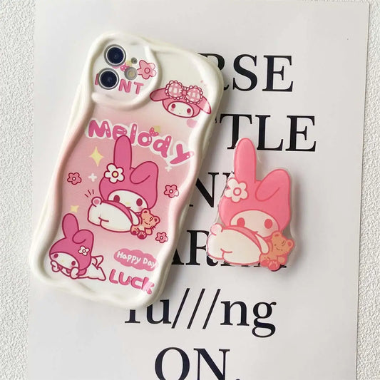 adorable My Melody: 3D Wavy Curved Edge & Bracelet Phone Case