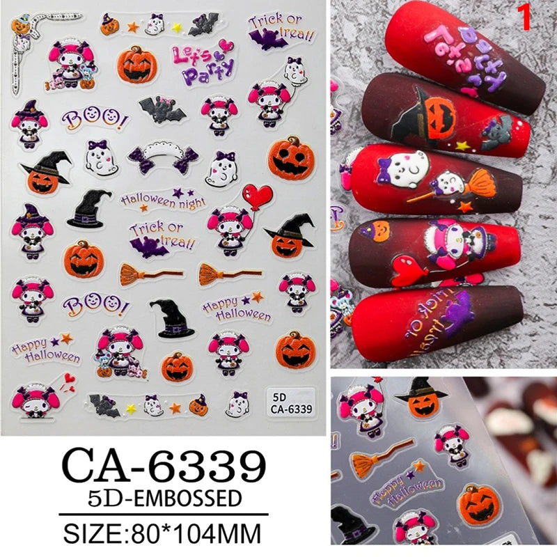 Halloween Series DIY nail sticker with hello kitty, my melody, Kuromi