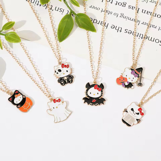 Halloween-Themed Hello Kitty Pendant | Includes Chain for Spooky Style