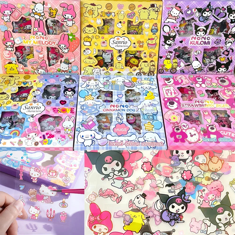 100pcs Sanrio Cartoon Waterproof Stickers – Perfect for Gifts