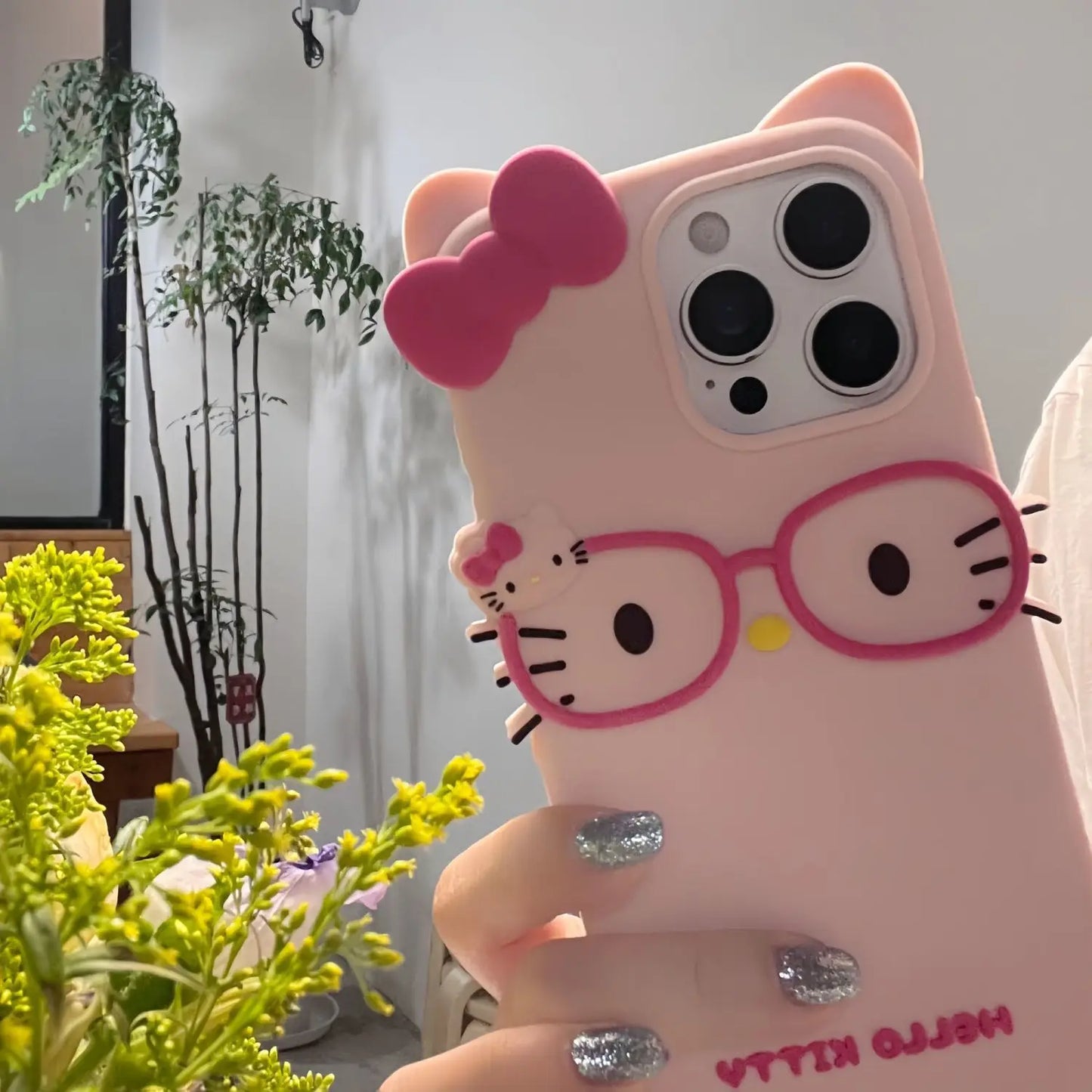 3D Hello Kitty Glasses Cartoon Phone Case – Cute Sanrio Protective Cover