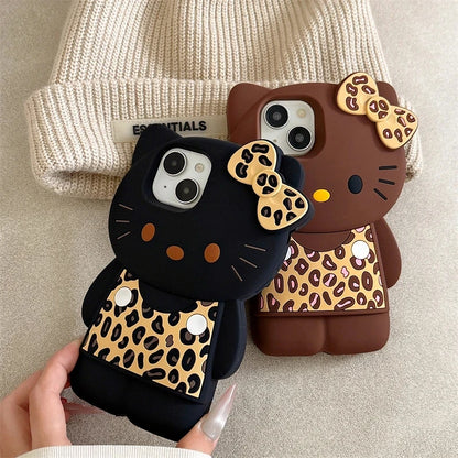 3D Hello Kitty Leopard Cat Silicone Phone Case