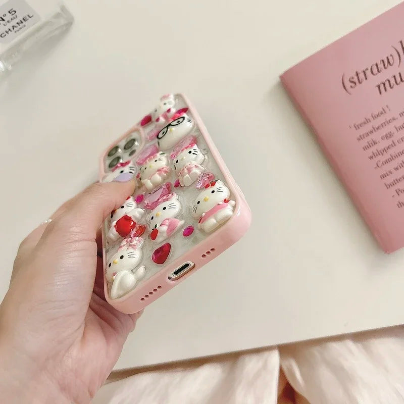 3D Hello Kitty Transparent Phone Case | Diamond Accents Design