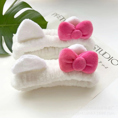 3PCS White & Pink Plush Hello Kitty Headband & Scrunchie Set