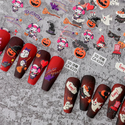 5D Sanrio Halloween Pumpkin Relief Nail Stickers for DIY Nail Art