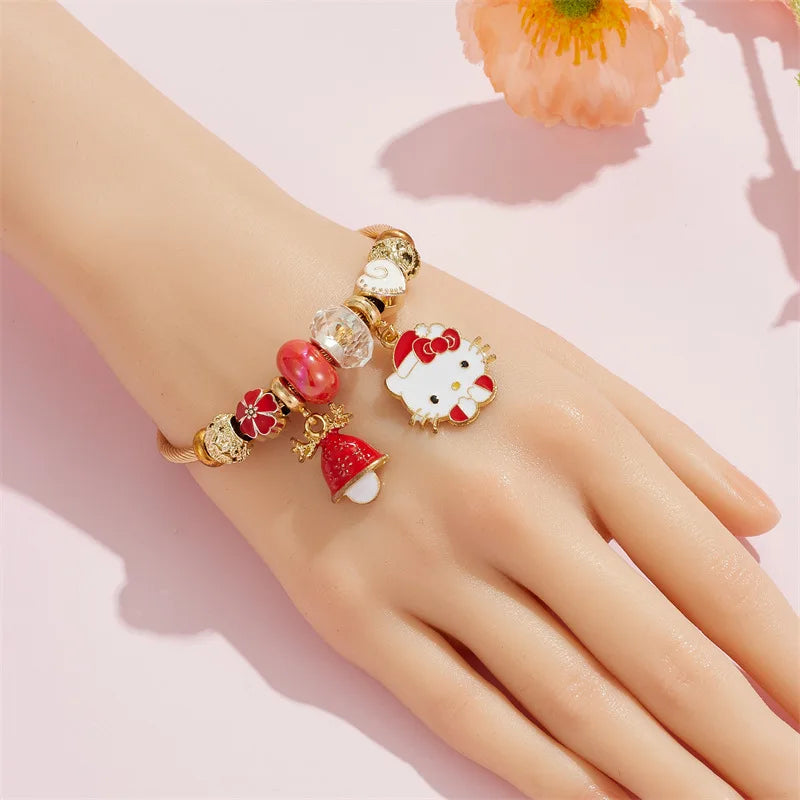 Adjustable Sanrio Hello Kitty Christmas Beaded Bracelet | Cute Holiday Accessory