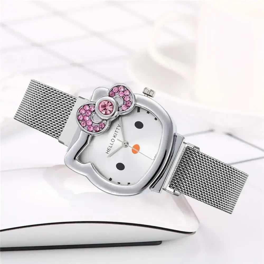 Adorable Hello Kitty Diamond Bow Watch – Quartz Movement, Elegant Design