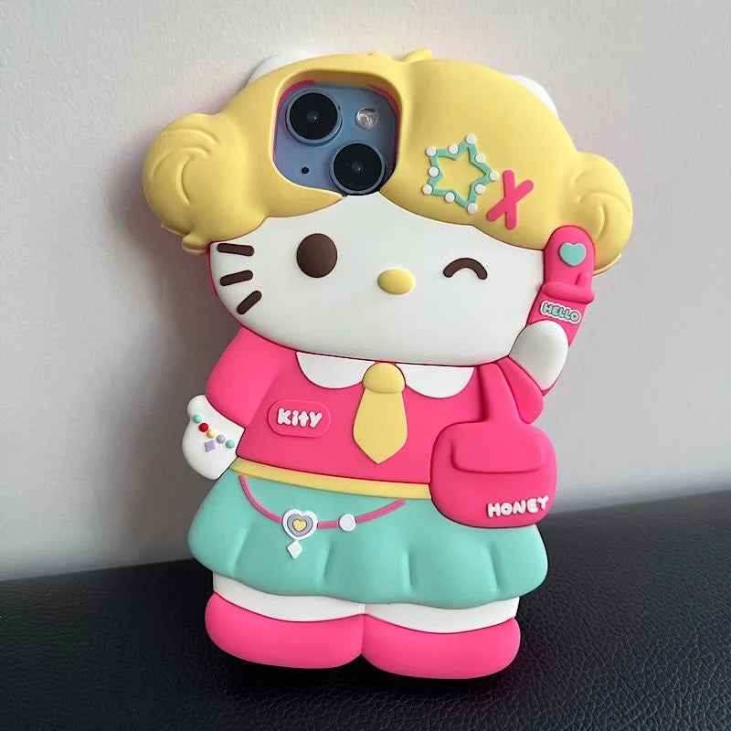 Adorable Student Look: Hello Kitty 3D School Uniform Phone Case