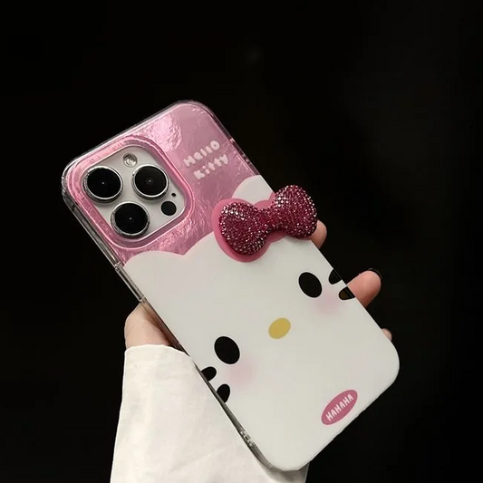 Bling Hello Kitty iPhone Case – Diamond Bowknot with Glossy Hard Shell