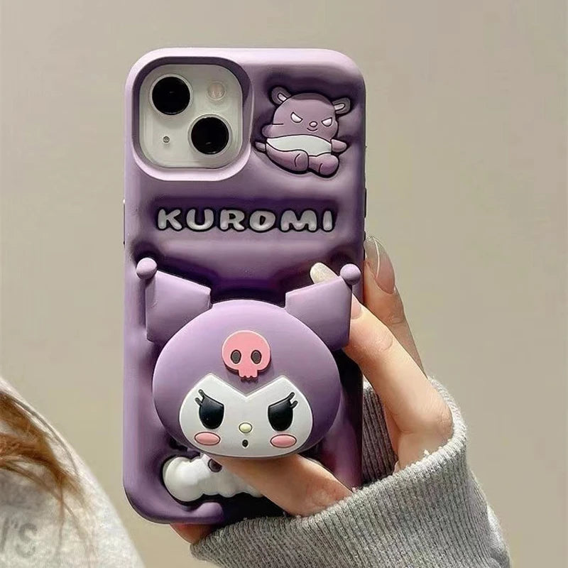 Cartoon Kuromi 3D Head Phone Case | Soft Silicone with Grip Tok Holder