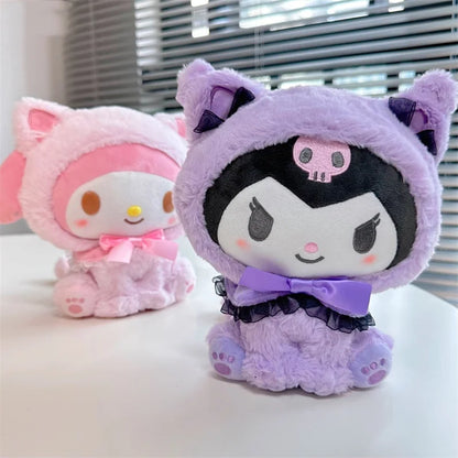 Charming 20cm Hello Kitty Plush Toy wearing Cat Mascot Outfit 