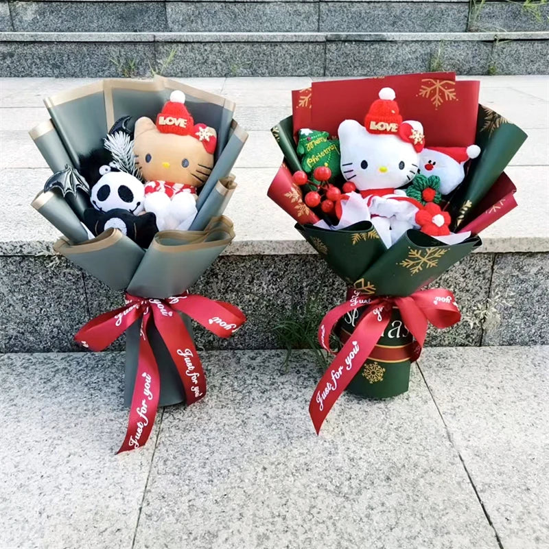 Christmas Hello Kitty Plush Toy Bouquet with Santa Hats | Festive Holiday Gift