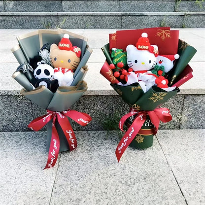 Christmas Hello Kitty Plush Toy Bouquet with Santa Hats | Festive Holiday Gift