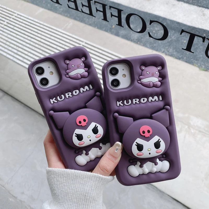 Cute 3D Kuromi Phone Case | Grip Tok Holder & Soft Silicone Design