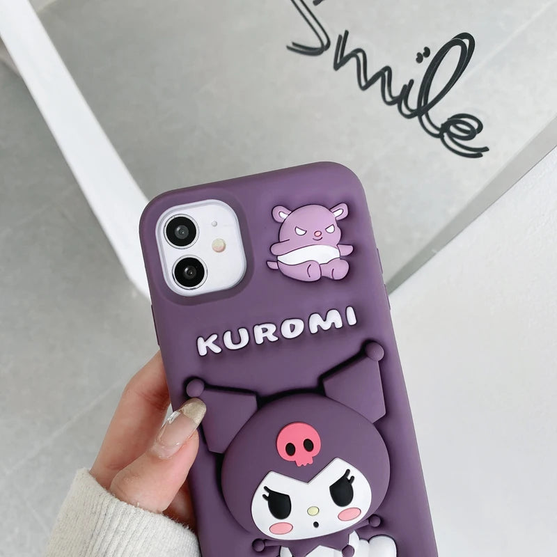 Cute 3D Kuromi Silicon Phone Case | Grip Tok Holder & Soft Protection