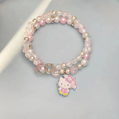 Cute Hello Kitty Bracelet Duo – Kawaii Sanrio Bead Jewelry