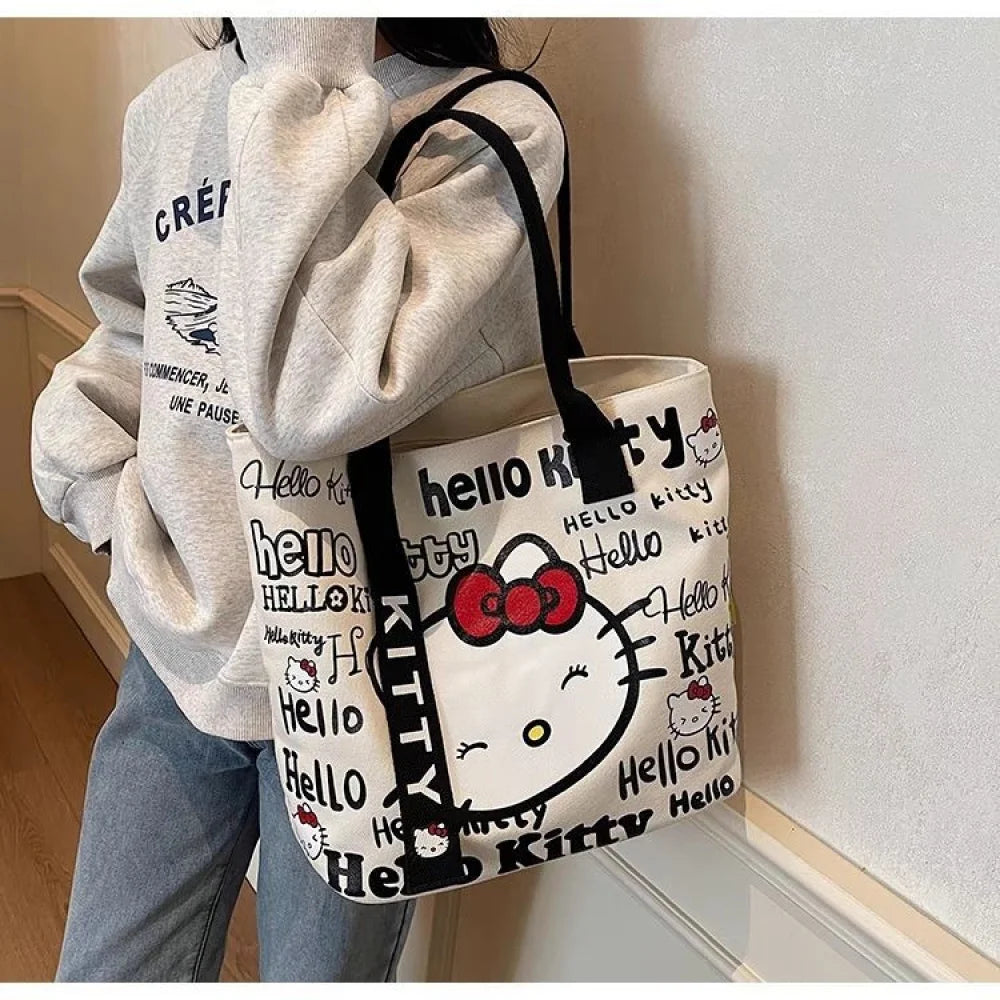Cute Hello Kitty Canvas Bag – Big Capacity Shoulder Tote