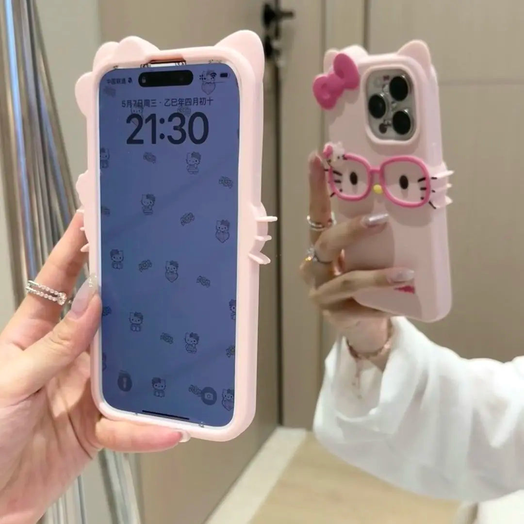 Cute Hello Kitty Glasses Phone Case for iPhone & Samsung – 3D Sanrio Cover