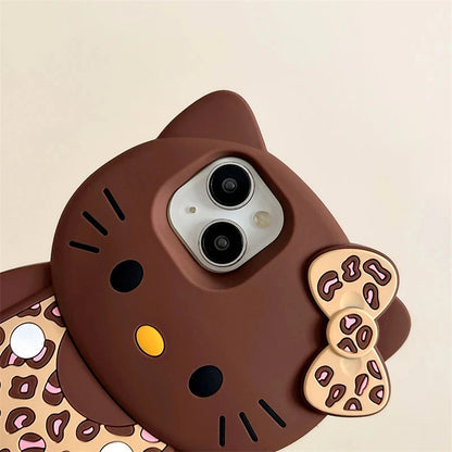 Cute Hello Kitty Leopard Cat Silicone Phone Cover