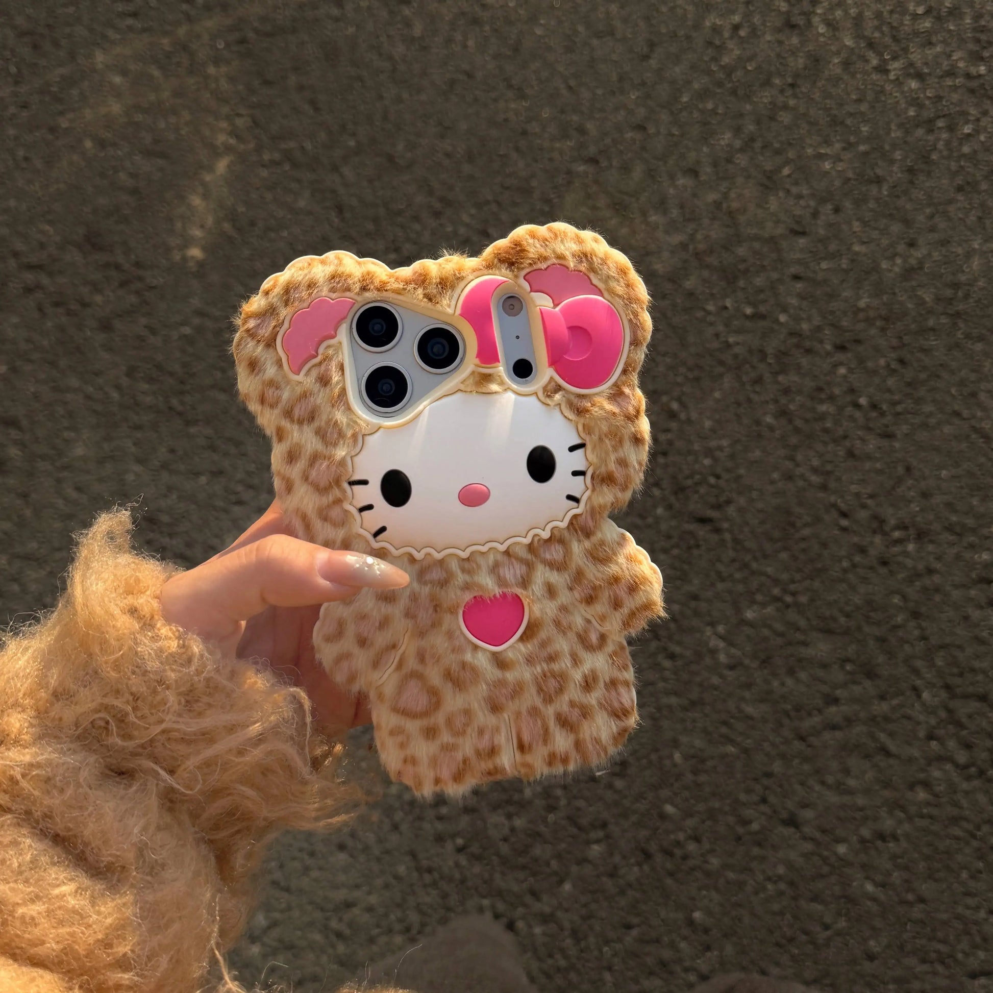 Cute Hello Kitty Leopard Print Fur Phone Case | Kawaii Plush Case