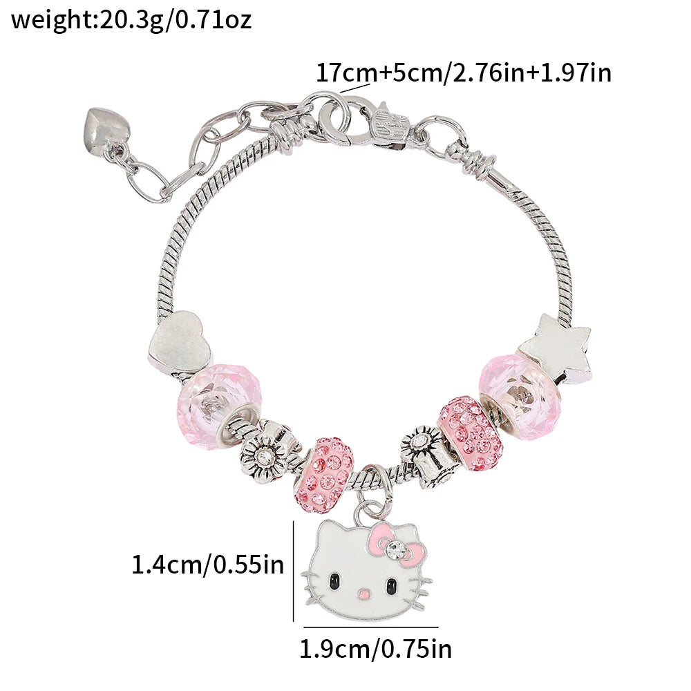 Cute Hello Kitty Pendant Necklace and Bracelet Set – Adjustable Chains