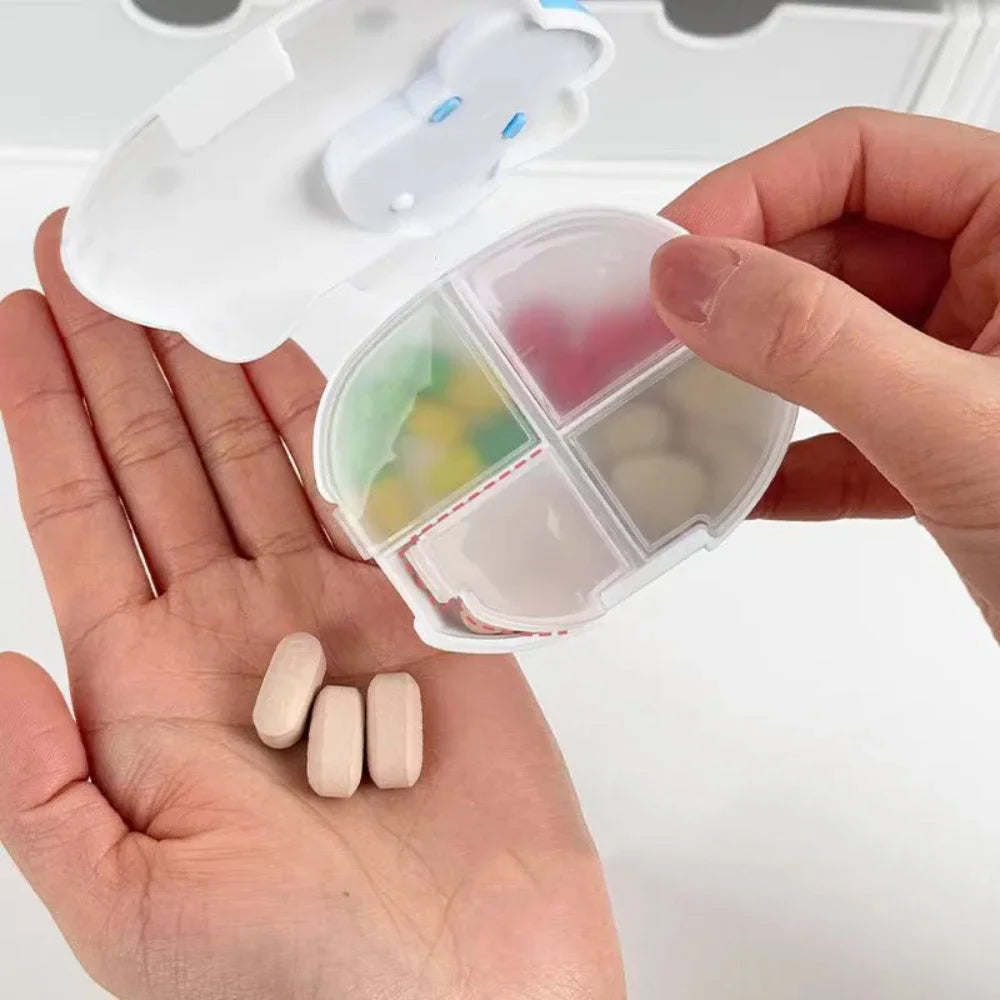 Cute Sanrio 4-Compartment Pill Case | Travel Essential
