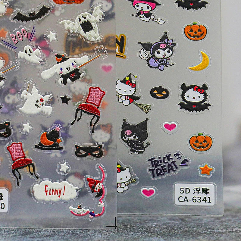 DIY Nail Art with Sanrio Hello kitty 5D Halloween Pumpkin Relief Nail Stickers