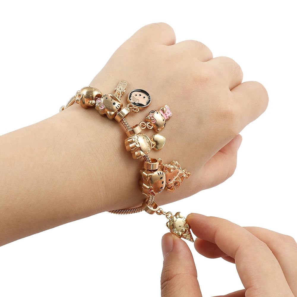 Elegant Hello Kitty Bracelet with Gold Plated Charms