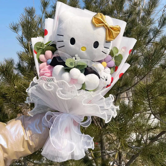 Elegant Hello Kitty Plush Bouquet: Soft & Sweet with a Gold Bow
