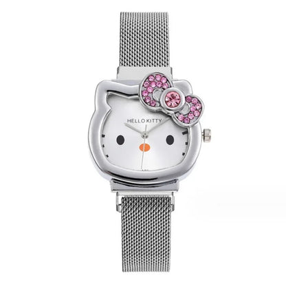 Elegant Hello Kitty Quartz Watch with Sparkling Diamond Bow