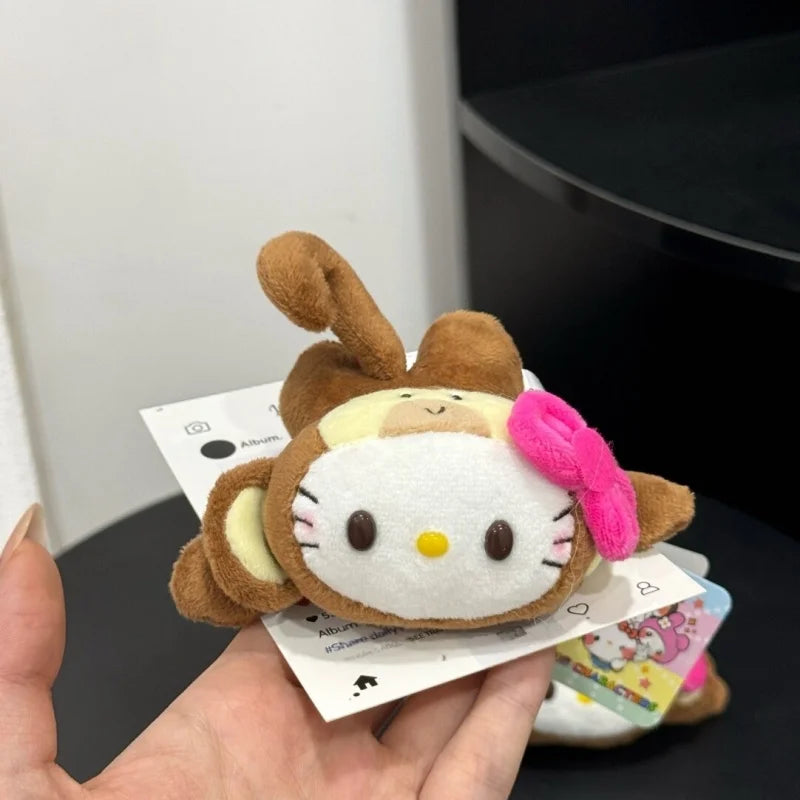 Funny Hello Kitty Monkey Plush Pendant Keychain | Cute Animal Key Ring